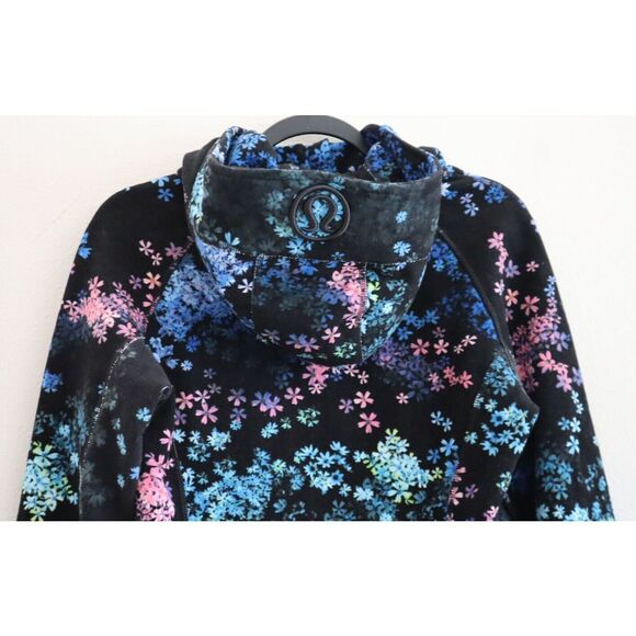 Lululemon W4C68S Women's Sz 8 Black Floral Scuba L/S Full Zip Hoodie RARE - Picture 8 of 14